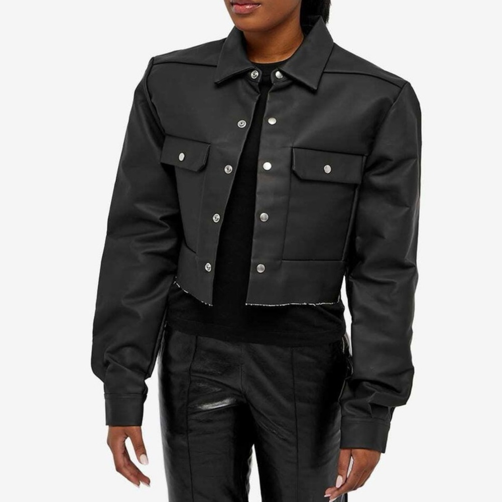 NWT Rick Owens Black Faux Leather Cropped Jacket xs